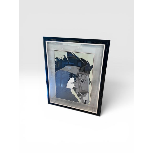 Patrick Nagel 1980s Patrick Nagel “Woman With Horse” Commemorative Serigraph | Float Mounted Between Glass For Sale - Image 4 of 10