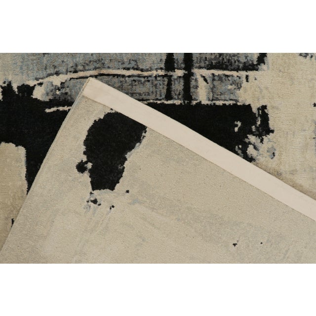 Textile Rug & Kilim’s Abstract Rug in Ivory With Black and Ice Blue Patterns For Sale - Image 7 of 7