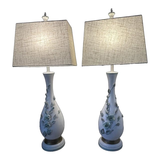 Mid-Century Floral Lamps - a Pair For Sale