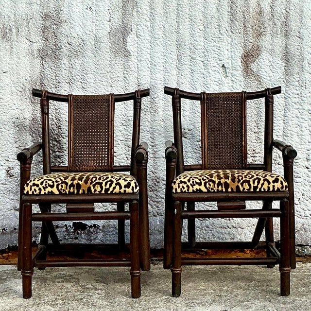 Mid-Century Modern Vintage Boho Rattan and Cane Chairs After Ficks Reed - A Pair For Sale - Image 3 of 11