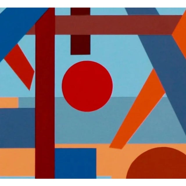 Geometric abstract painting, acrylic on canvas, 48" x 48". The piece was made contemporarily. Bold, dynamic, and full of...