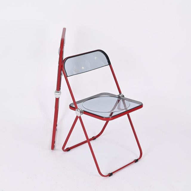 Red and Smoked Acrylic Plia Folding Chairs by Piretti for Castelli, 1970s, Set of 6 For Sale - Image 10 of 16