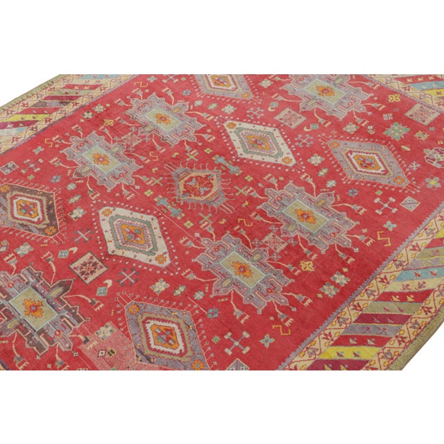 Rug & Kilim 1920s Antique Agra Rug in Red With Colorful Geometric Patterns, From Rug & Kilim For Sale - Image 4 of 8