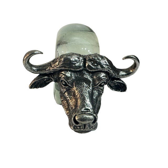 1990s Vintage Safari African Wildlife Animals Handblown Glass & Pewter Napkin Rings - Set of 8 For Sale - Image 5 of 18