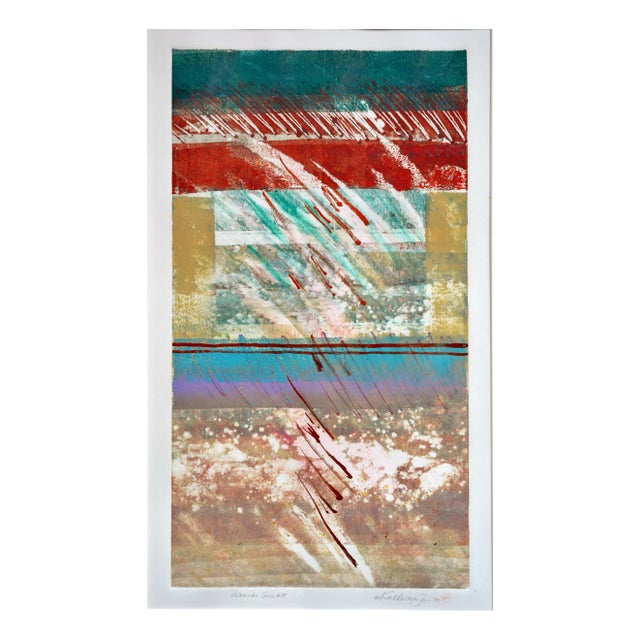 Beautiful period mixed media print and painting by California artist Katherine Chang Liu (American, 20th-century). Signed...