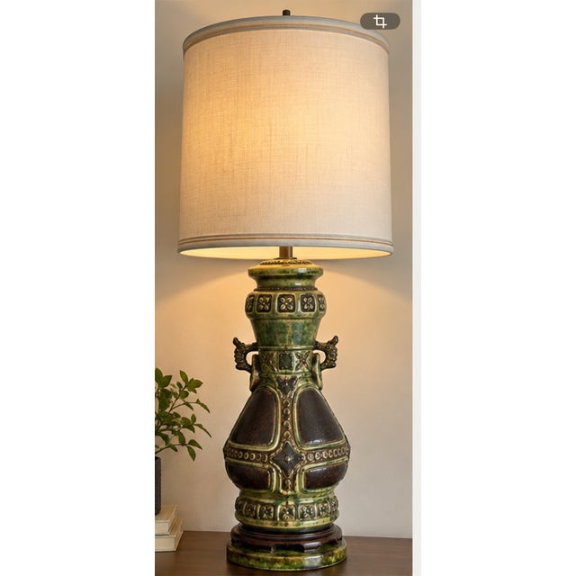 Striking vintage Marbro Lamp Company oversized ceramic table lamp, circa 1960s. This substantial 43-inch lamp features a...