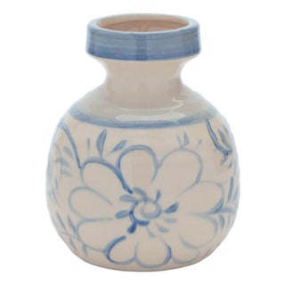 Floral Stoneware Vase 7"H For Sale