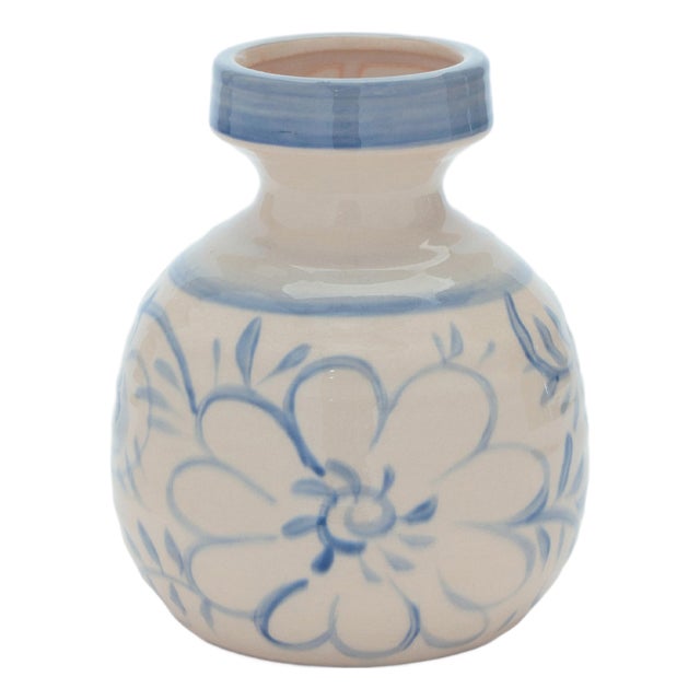 Floral Stoneware Vase 7"H For Sale