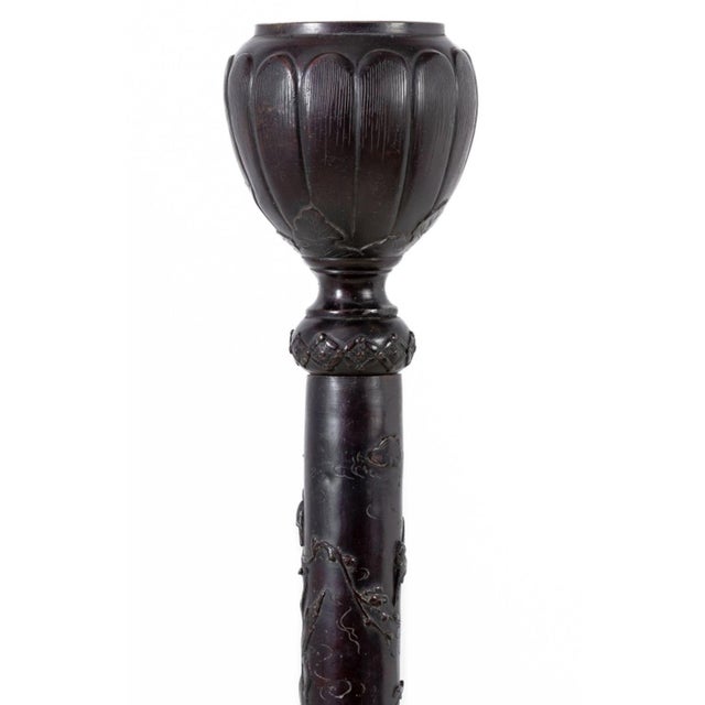 Japanese Meiji Period Bronze Koro on Stand, late 19th century, in three sections, decorated with various birds and...