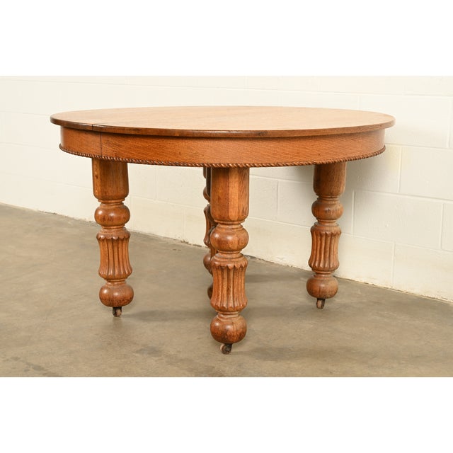R. J. Horner & Co. R. J. Horner Style Antique Victorian Carved Oak Extension Dining Table, Circa 1890s For Sale - Image 4 of 15