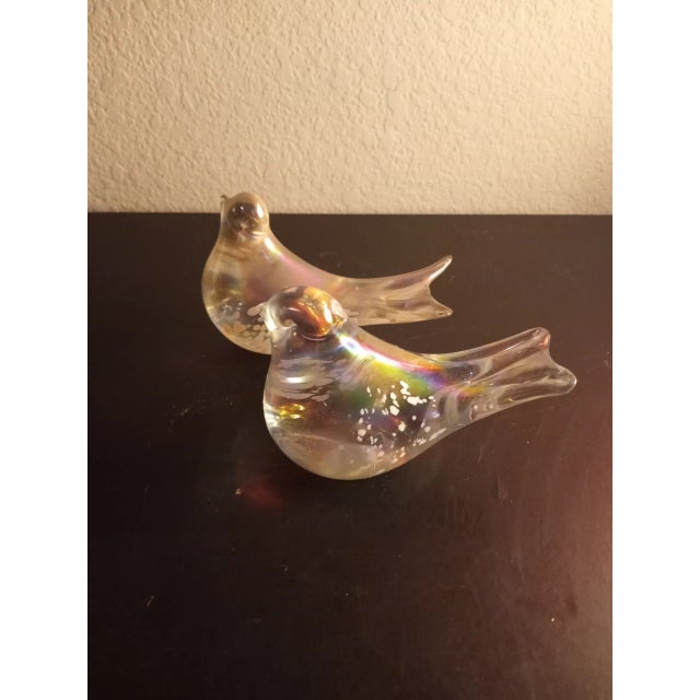 1980s Silvestri Italy Art Glass Iridescent Bird Figurines - Set of 2 For Sale - Image 4 of 8