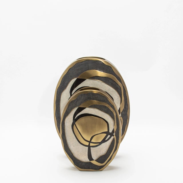 Metal Modern Vase in Shagreen With Shell and Brass Details by R&y Augousti For Sale - Image 7 of 10