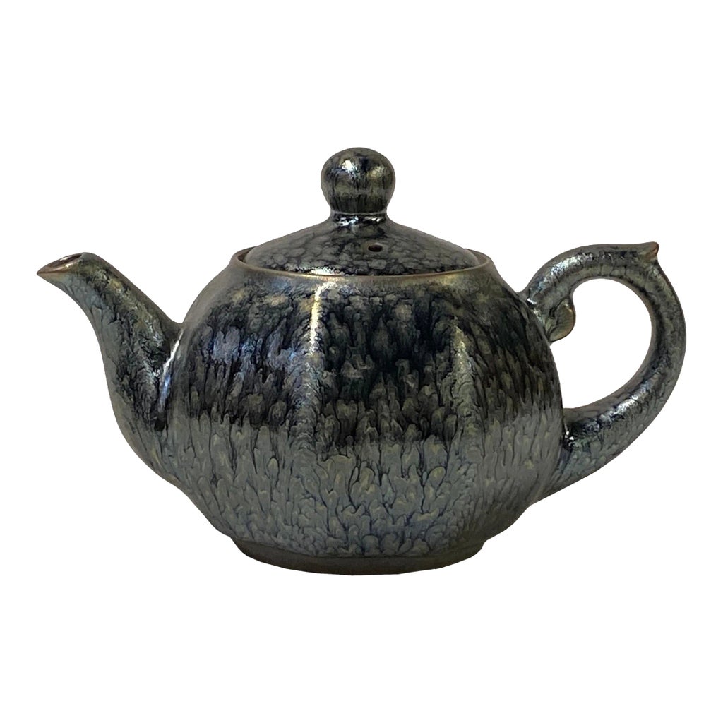 Chinese Jianye Clay Silver Black Glaze Decor Teapot Display Art 