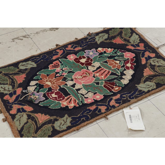 Traditional Antique Hooked Rug in Black With Floral Medallion & Patterns From Rug & Kilim For Sale - Image 3 of 7