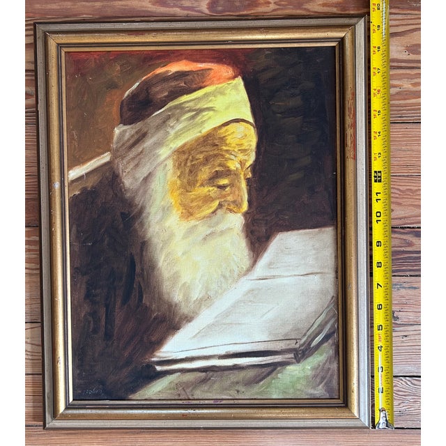 Mid 20th Century Signed Framed Mid-Century Oil Painting of an Elderly Man Reading For Sale - Image 5 of 7