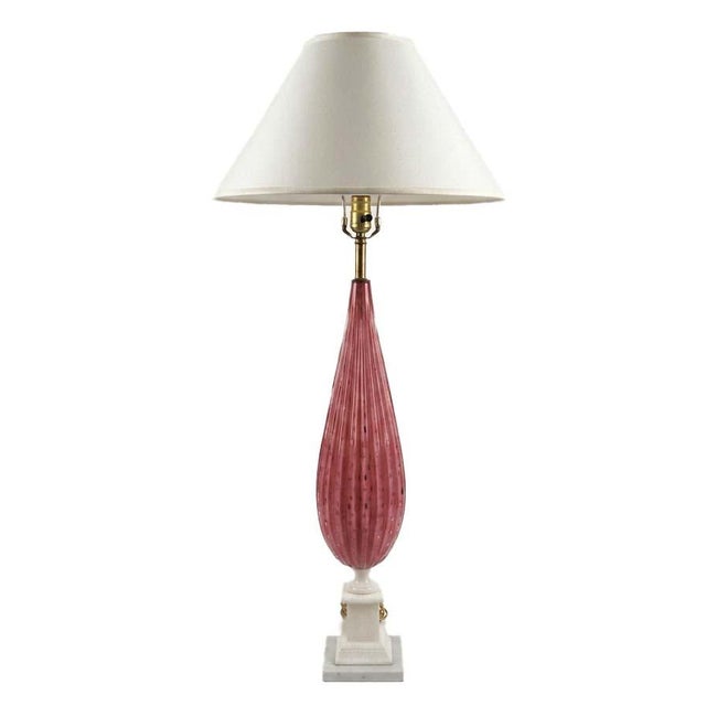 Murano Tall Mid-Century Murano Pink Lamp - Marble Base For Sale - Image 4 of 4