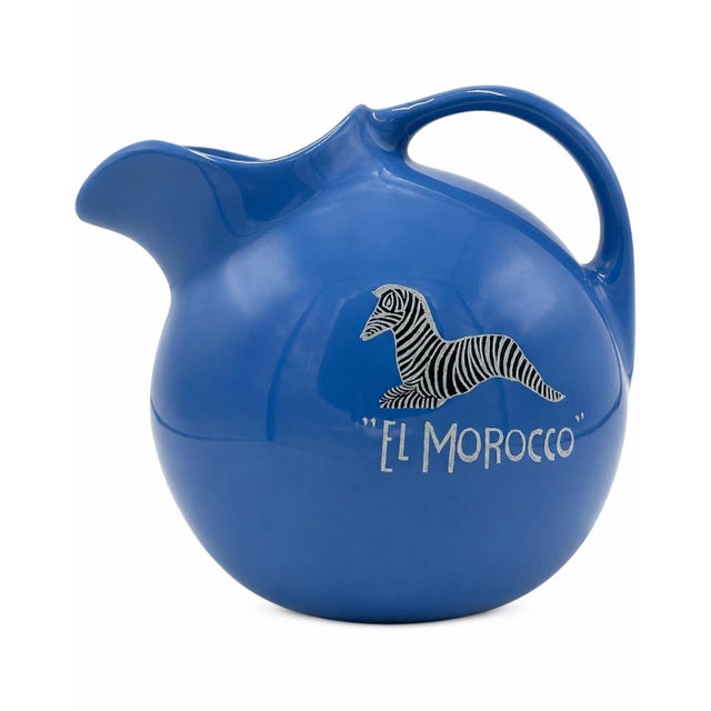 Vintage El Morocco Nyc Nightclub Blue Ceramic Water Pitcher Zebra Logo Barware For Sale - Image 4 of 11