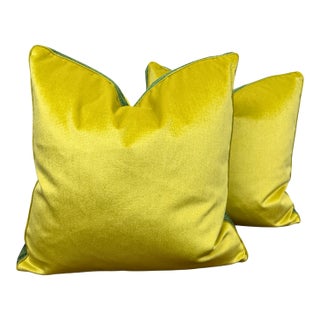 Chartreuse Velvet Box Pillow Pair Cord Green Tape For Sale