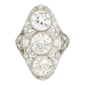 1930s Art Deco Top River Vertical Set 6 Carat Old Euro Cut Diamond and Platinum Ring Size 5.5
