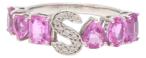 Natural 2.66 cts pink sapphire & 0.06 cts diamond S alphabet ring in 18k gold