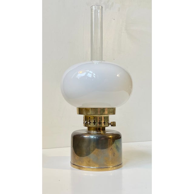 Swedish Modern Oil Table Lamp in Brass and Opaline Glass by Hans-Agne Jakobsson, 1960s For Sale - Image 6 of 9