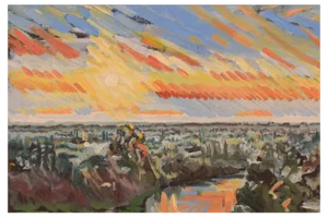 Jackson, Richmond Terrace, December Sunset, 20th-Century, Oil on Board, Framed