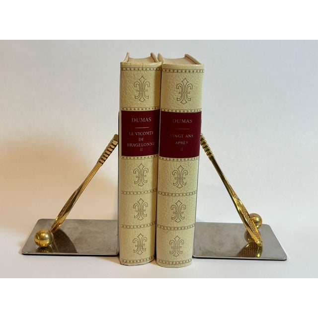 Pair of Vintage Brass and Chrome Tennis Racket and Ball Bookends C. 1980s Usa For Sale In Palm Springs - Image 6 of 10