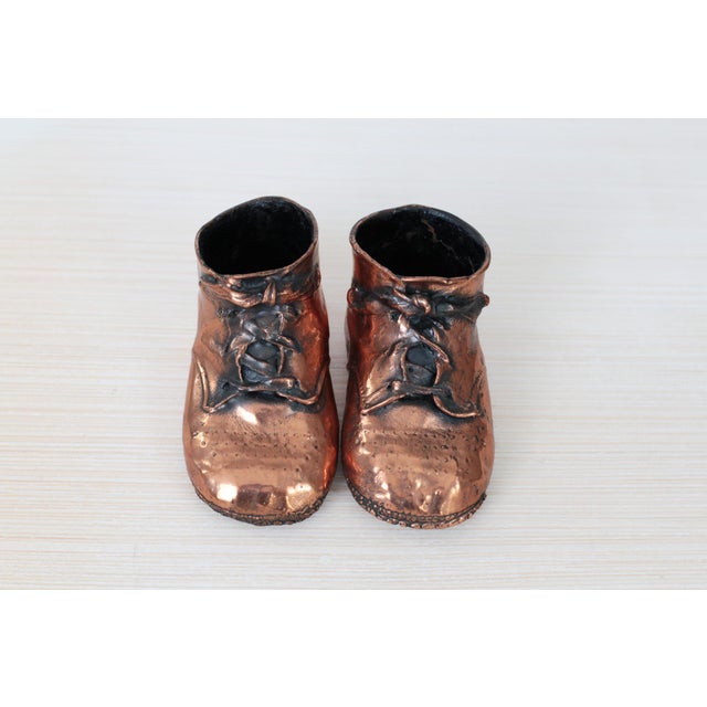 Copper Mid-Century Copper Bronzed Baby Shoes, Vintage Nursery Decor For Sale - Image 8 of 18
