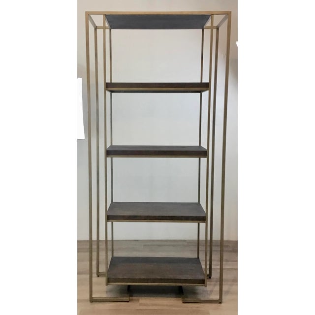Modern Soft Gray Oak and Champagne Silver Metal Etagere For Sale In Atlanta - Image 6 of 6