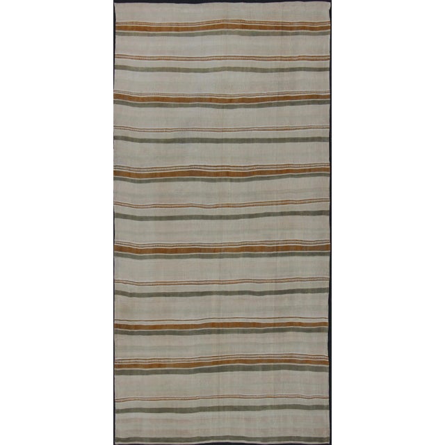 Large Kilim Vintage Rug With Green-Gray and Cognac Color in Stripe Design For Sale - Image 10 of 10