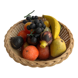 Mid-Century Alabaster and Stone Fruit in a Wicker Basket