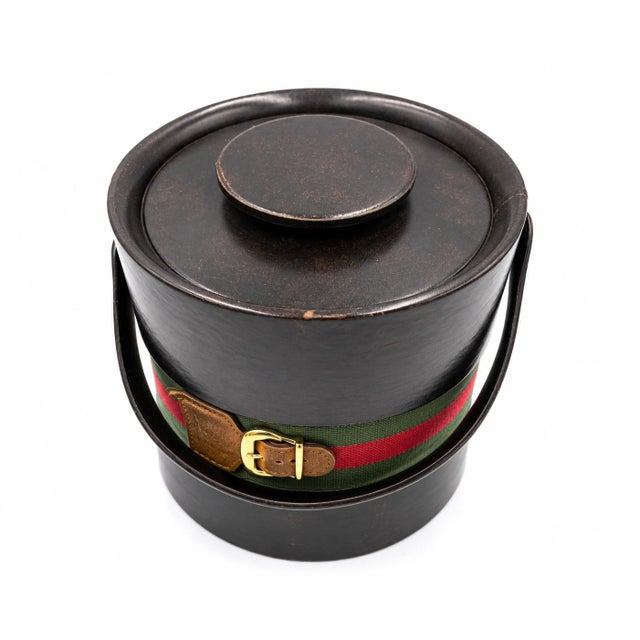 Kraftware Vintage Kraftware Equestrian Gucci Style Leather Ice Bucket Barware For Sale - Image 4 of 9