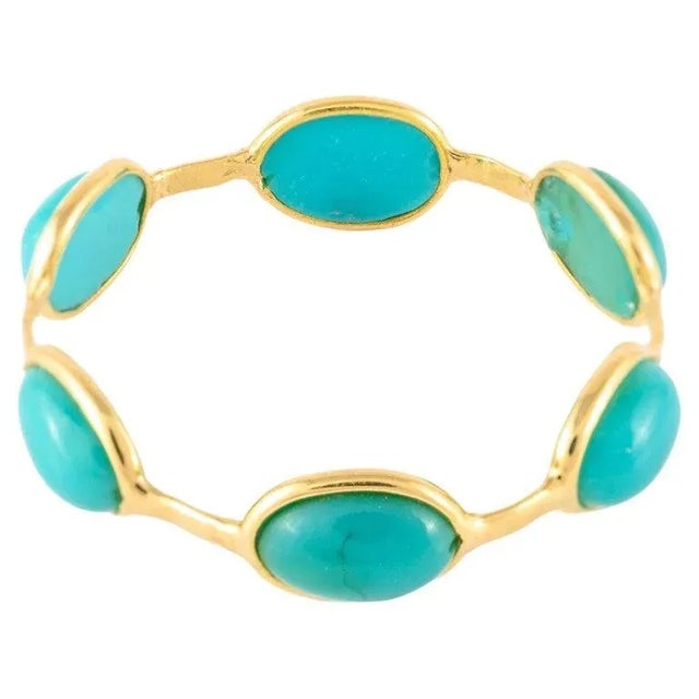18k Yellow Gold Stackable Turquoise Eternity Band Ring Size 7 ( All Sizes Available ) For Sale - Image 11 of 12