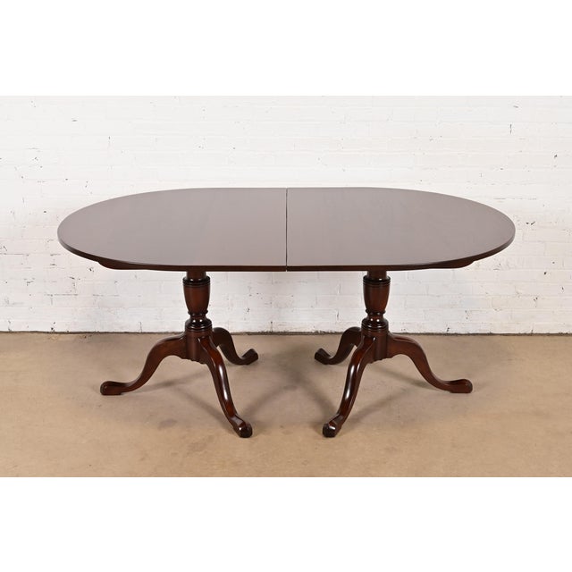 Wood Kittinger Georgian Solid Mahogany Double Pedestal Extension Dining Table, Newly Refinished For Sale - Image 7 of 14