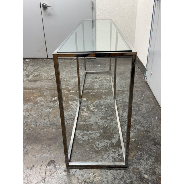 Modern Chrome + Glass Console Table For Sale - Image 4 of 12