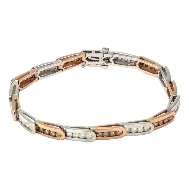 Estate 4ct Champagne White Diamond 14k Rose White Gold Bracelet For Sale