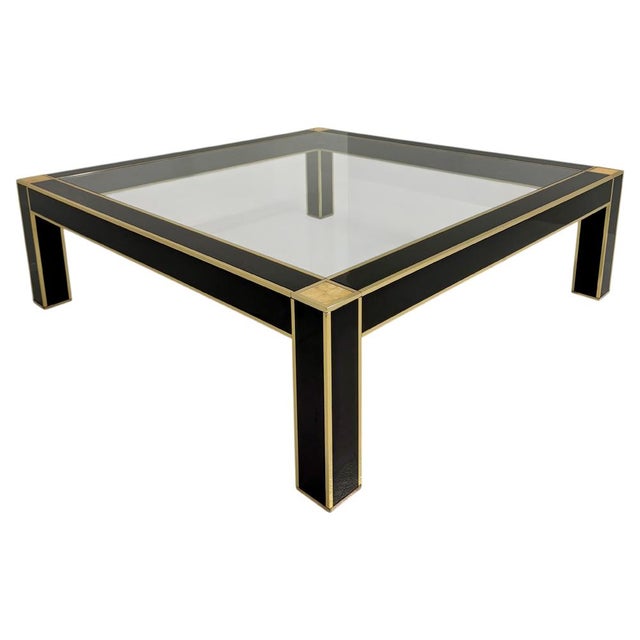 Square Coffee Table in Black Lacquer, Brass and Glass attributed to Pierre Cardin, France, 1970s For Sale - Image 10 of 10