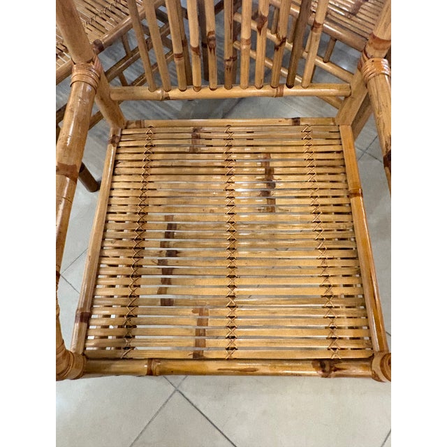 Vintage Bamboo Rattan Reed Dining Game Table & 4 Dining Arm Chairs For Sale - Image 12 of 12