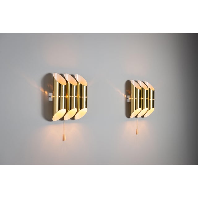 Triple Cylindrical Wall Lamps in Brass with Perforated Shades, 1970s, Set of 2 For Sale - Image 14 of 14
