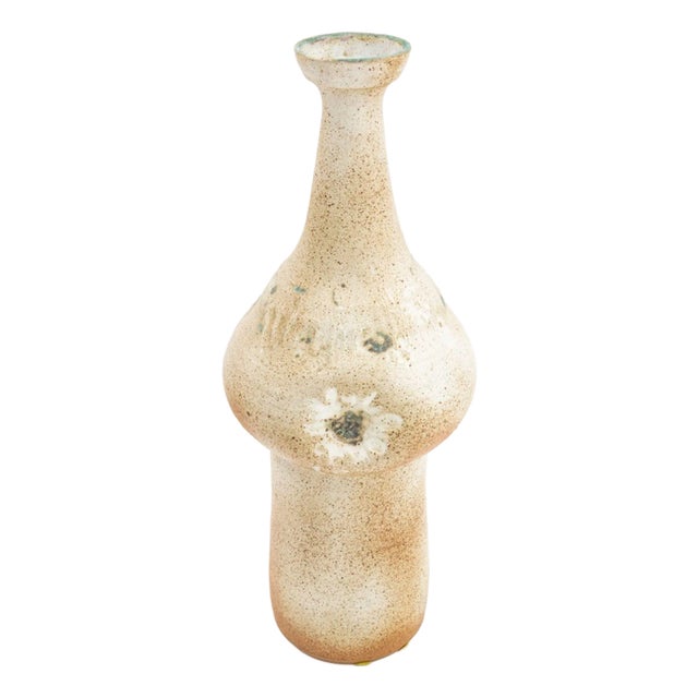 Mid-Century Modern Floral Motif Stoneware Vase For Sale