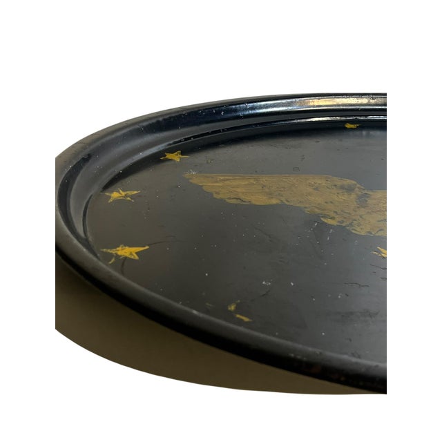 Antique American Black & Gold Tole Tray With Federal Eagle Motif, Early 20th Century For Sale - Image 6 of 11