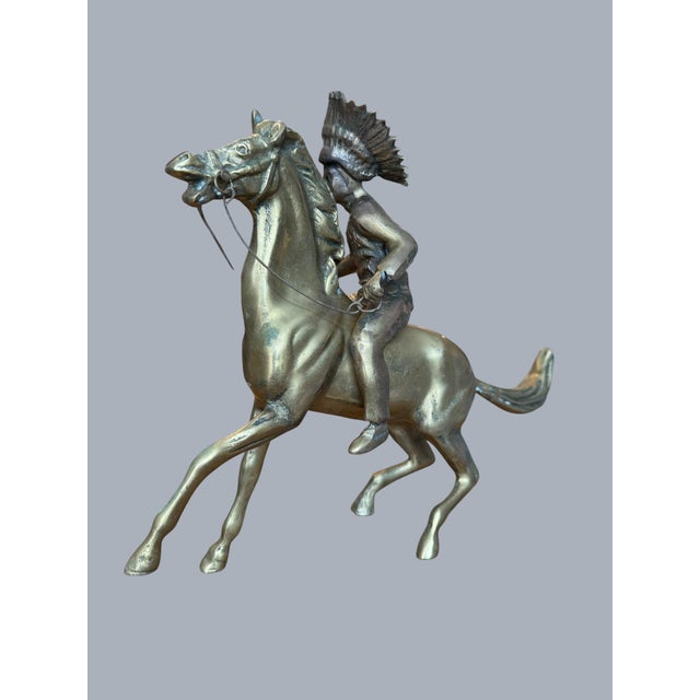 1960s Brass Sculpture Native American Chief Running Horse Figurine For Sale - Image 10 of 17