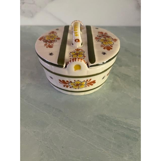 Rustic European Mid 20th Century Hand-Painted Butter or Jam Lidded Bowl From Holland For Sale - Image 3 of 5