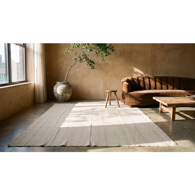 White 1940s White Cream Solid Plaid Kilim Antique Nw Persian Flat Weave 9'0" X 10'0" Wool Carpet For Sale - Image 8 of 8