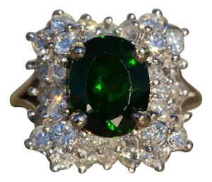 The Pearse: Antique Diamond Waterfall Halo Cocktail Ring set with Chrome Diopside