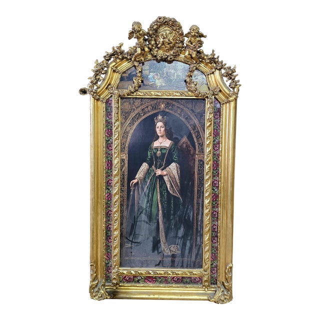 French Baroque Style Gold Leaf Portrait Frame – Ornate Giltwood Wall Art With Cherubs & Floral Details For Sale