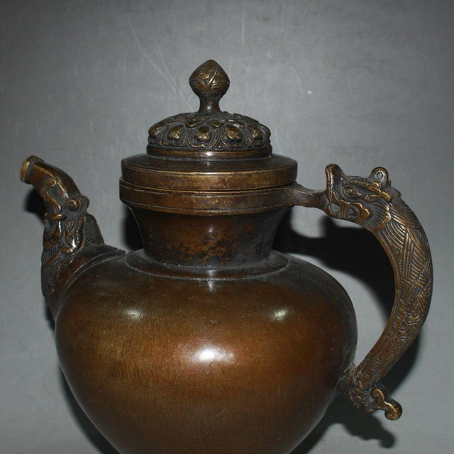 Copper Late 20th Century Asian Tibetan Style Copper Ewer With Dragon Handle & Beast Spout For Sale - Image 8 of 9
