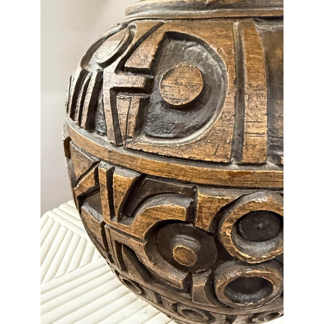 Mid 20th Century Mid Century Vintage Sculptural Terracotta Carved Table Lamp For Sale - Image 5 of 5