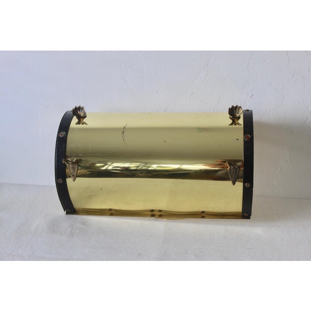 Vintage Mid Century Modernist Gold Brass Black Finish Metal Firewood Log Holder Paw Footed For Sale - Image 9 of 10