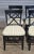 Pottery Barn Set of 6 Pottery Barn Black X Back Dining Chairs With Green Striped Padded Seats For Sale - Image 4 of 13